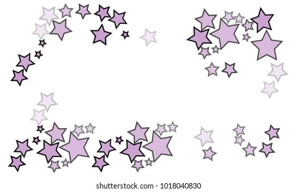 Many Violet Stars of Different Color Tone and Size with Black Border on White Background