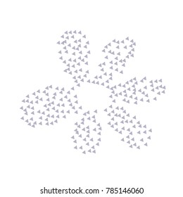 Many Violet Triangles Looking Like Confetti Making Big Flower in the Middle of the Picture on White Background
