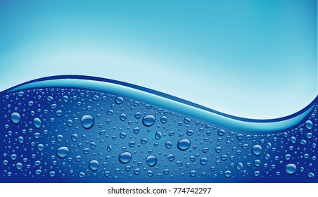 muchas gotas de agua sobre fondo azul con lugar para texto