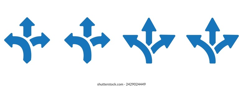 Many ways directional arrow icon set on white background. Arrow fork sign. Arrow road direction icon.