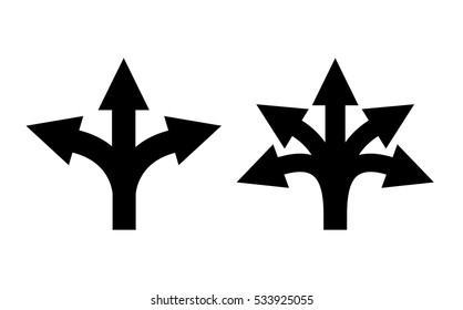 Many ways directional arrow icon set on white background. Arrow fork sign. Arrow road direction icon.