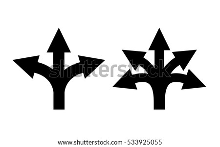 Many ways directional arrow icon set on white background. Arrow fork sign. Arrow road direction icon.