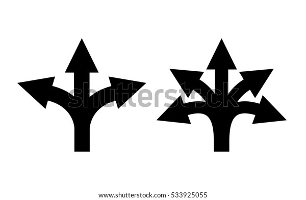 Many ways directional\
arrow icon set on white background. Arrow fork sign. Arrow road\
direction icon.