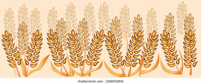 Many wheat spikelets on beige background