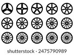 Many wheel on white background, black and white, many spokes