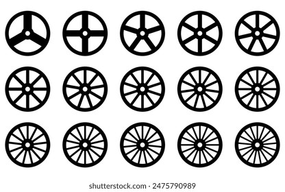 Many wheel on white background, black and white, many spokes