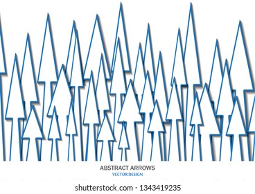 Many white arrows with stroke and shadow. Up Arrows. Modern geometric design. Creative business template. Vector illustration