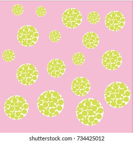 Many White Bubbles with Smaller Green Bubbles Inside on Pink Background