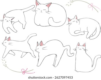 Many white cats were gathered.