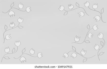 Many White Flowers with Leaves and Stems on Light Grey Gradient Background