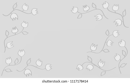 Many White Flowers with Leaves and Stems on Light Grey Gradient Background