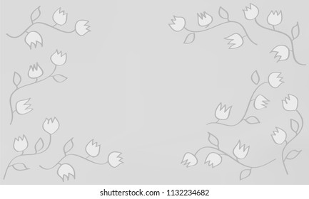 Many White Flowers with Leaves and Stems on Light Grey Gradient Background