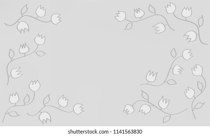 Many White Flowers with Leaves and Stems on Light Grey Gradient Background