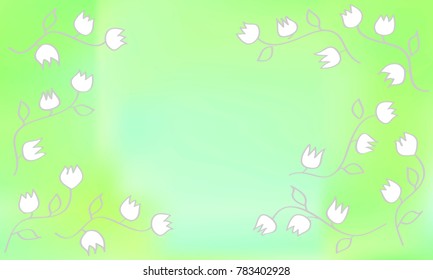 Many White Flowers with Stems and Leaves with Blue and Green Gradient Background