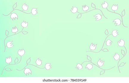Many White Flowers with Stems and Leaves on Blue Gradient Background