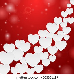 Many white hearts on red background