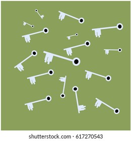 Many White Keys of Different Size on Green Background