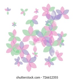 Many White, Pink and Green Flowers of Different Size on White Background