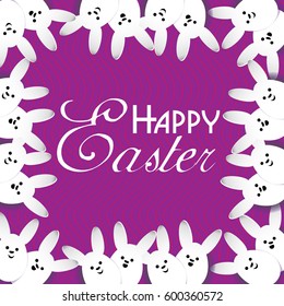 Many white rabbits easter
Easter card with white hares on a pink background of stripes for design