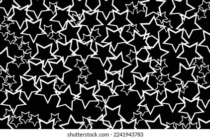 Many white stars superimposed on a black background.