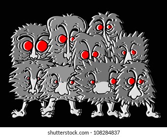 Many wild cartoon monster