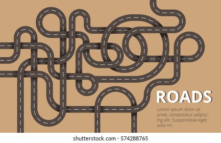 Many winding roads in modern flat design. Vector illustration can used for web banners or info graphic.