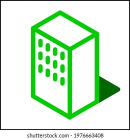 Many windows building icon in isometric flat design with green color and shape of a shadow.