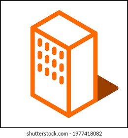 Many windows building icon in isometric flat design with orange color and shape of a shadow.