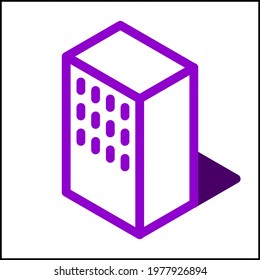 Many windows building icon in isometric flat design with purple color and shape of a shadow.