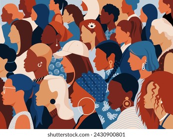  Many women likeness portraits. Illustration showing diversity among women. Different styles, ethnicities, ages and body shape. Vector.