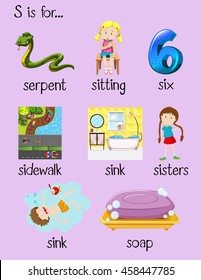 Many words begin with alphabet S illustration