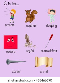 Many words begin with alphabet S illustration