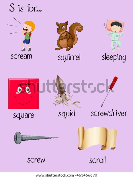 Many Words Begin Alphabet S Illustration Stock Vector Royalty