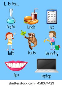 Many words begin with letter L illustration