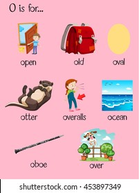 Many words begin with letter O illustration