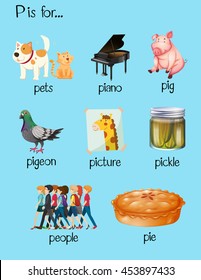 Many words begin with letter P illustration