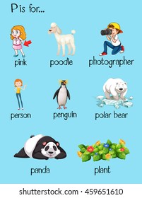 Many words begin with letter P illustration