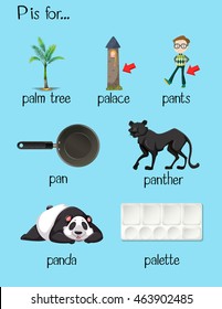Many words begin with letter P illustration