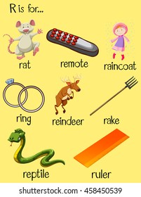 Many words begin with letter R illustration