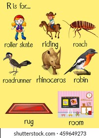 Many words begin with letter R illustration