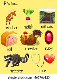 Many words begin with letter R illustration