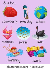 Many words begin with letter S illustration
