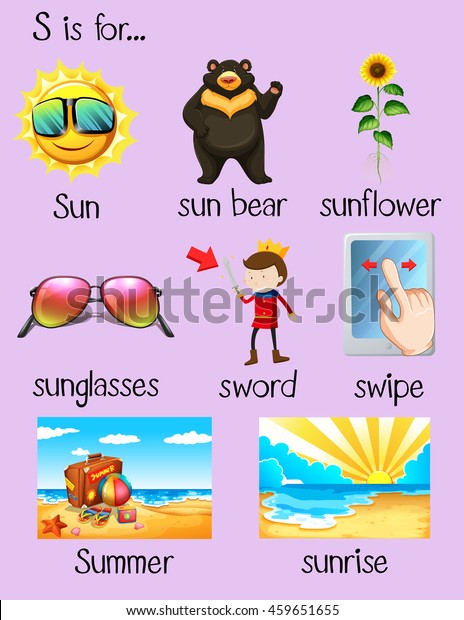 Many words begin with letter S illustration