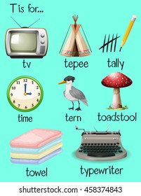 Many words begin with letter T illustration