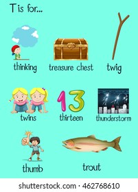 Many words begin with letter T illustration