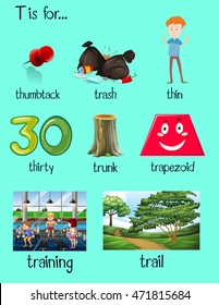 Many words begin with letter T illustration