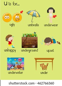 Many words begin with letter U illustration