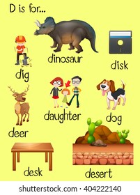 Many words for letter D illustration