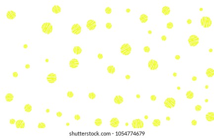 Many Yellow Embroidered Circles of Different Size on White Background