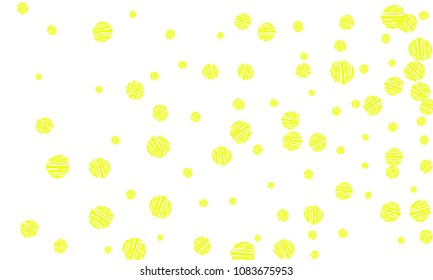 Many Yellow Embroidered Circles of Different Size on White Background